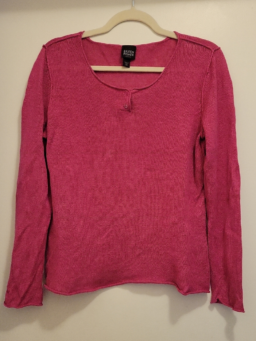 Eileen Fisher Pink Linen Long-Sleeve Light Sweater Henley Petite M